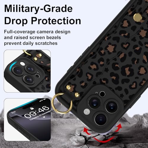 Coque iPhone 16 Pro Max léopard avec dragonne et support silicone - 5