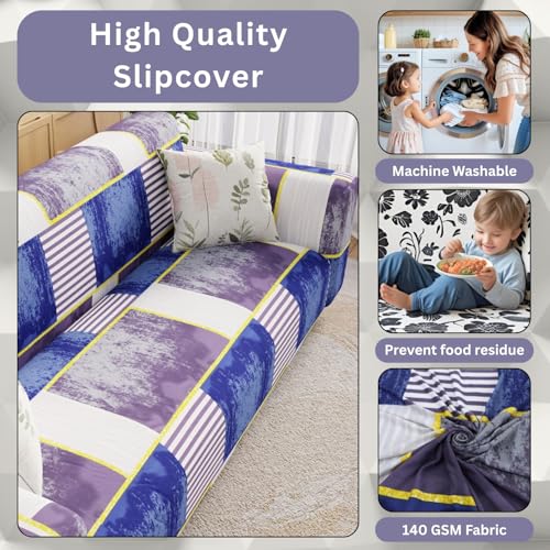 Image of Lukzer 1 Seater Multi Patch Universal Sofa Cover | 360 Fully Covered Anti-Slip Washable Couch Cover Protecter | 140 GSM Stretch Fit Polyester + Spandex Slipcover (90-140cm /SC-042-01)