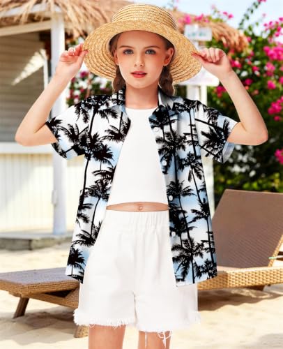 Image of Remimi Unisex Kids 4th of July Button Up Shirt Boys American Flag Print Hawaiian Beach Short Sleeve Tops 5-14 Years