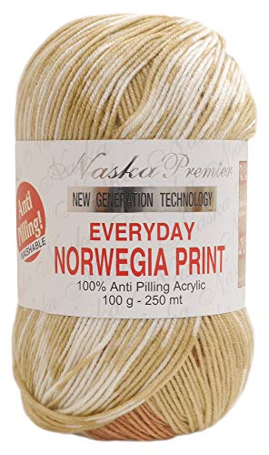 NASKA エブリデイ ノルウェージア プリント 毛糸 並太 Col.12 オレンジ 系 100g 約250m N-99