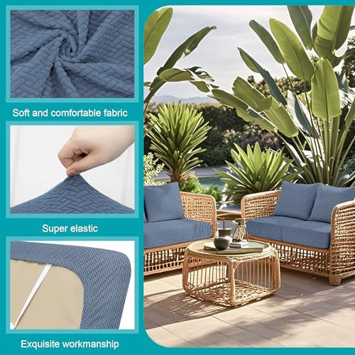 Image of 14Pcs Stretch Patio Cushion Covers,Outdoor Couch Covers Replacement,Outdoor Couch & Sofa Slipcovers,for Patio Furniture Cushion Covers,Washable Reusable Furniture Protector (West Lake Blue,Cover Only)