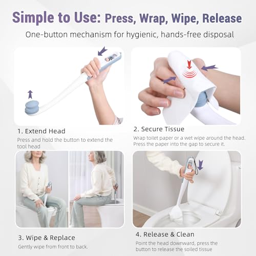 Toilet Aids for Wiping Bottom, 2-Pack - Long Reach Comfort Wipe with Replaceable Head & Strap - Bottom Buddy Wiping Aid for Elderly, Disabled & Post-Surgery - Image 7