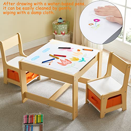 Kids Table And Chair Set, 3 In 1 Wooden Activity Table With Storage Drawer For Toddlers Drawing, Reading, Crafts, Play, 2 In 1 Detachable Tabletop Table And Chair Set For Home, Nursery, Playroom #TOP4