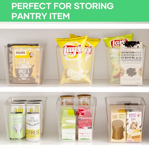 6 Pack Clear Plastic Storage Bins, 11" Large Pantry Organizer Bins with Handles, Plastic Containers for Refrigerator,BPA-Free Perfect for Kitchen,Fridge,Cabinet,Pantry,Bathroom,Closet Organization - Image 5