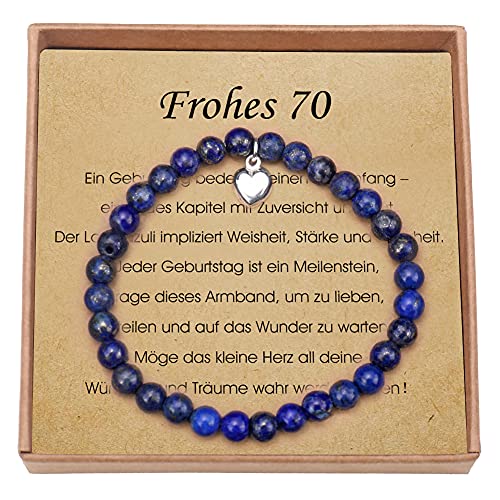 Regalos para mujer para 70 cumpleaños pulsera lapislázuli con colgante de corazón de plata de ley 70 cumpleaños mujer con tarjeta y caja de regalo, 7 inch, tela