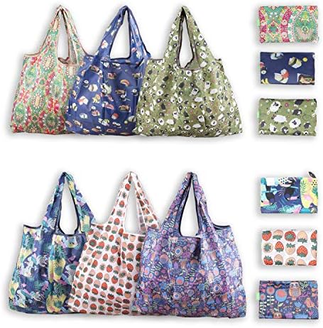 Foldable& Reusable Grocery Bags Large Capacity but Fit in Pocket Washable Water Resistance Shopping Bag Durable Eco-friendly
