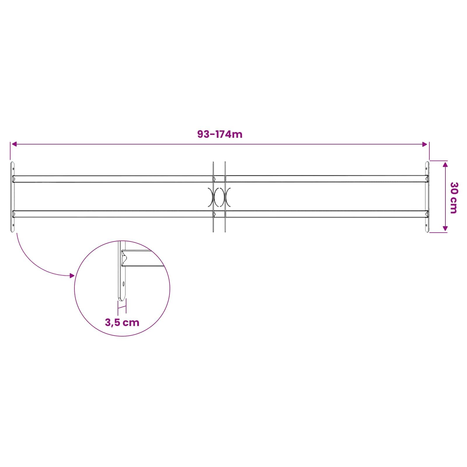 Rejilla de seguridad ajustable para ventanas con 2 barras transversales de acero galvanizado de 93 a 174 cm de largo, juego de 3 unidades para montaje horizontal, para ventanas exteriores