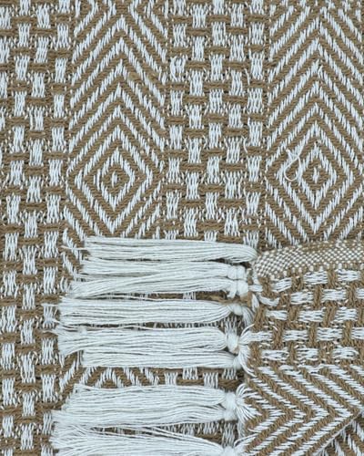 Image of HAKAM Cotton Throw Blanket with Macrame Tassels for 3 Seater Sofa | Ideal for Your Home, Living Room, Sofa, Bed, Chair, Picnic & Used for Gift - 50X70 inch (Beige & White, Small Single)