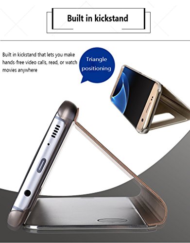 Shinetop Galaxy Note 5 Case, Luxury Smart Clear View Stand Flip Folio Cover Electroplate Plating Pc Mirror Case Ultra Slim Thin 360 Degree Full Body Protective Case For Samsung Galaxy Note 5-Gold #TOP3