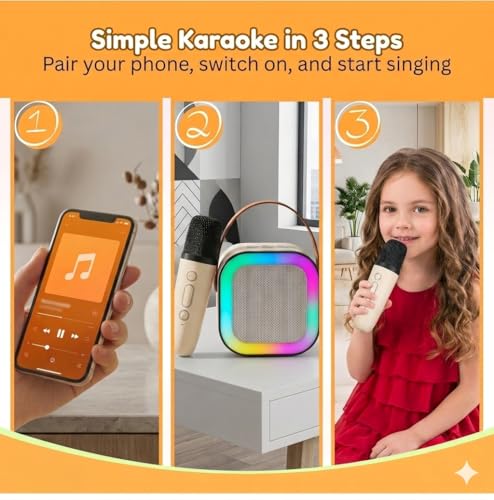 Image of Karaoke Mic with Bluetooth Speaker, Rechargeable, Wireless, Portable, LED Lights, for Kids, Boys, Girls, and Adults