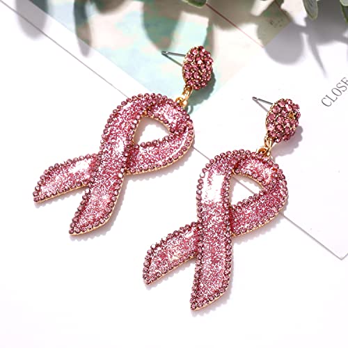 Glitter Rhinestone Pink Ribbon Drop Earrings Beaded Breast Cancer Awareness Earrings Jewelry for Women Breast Cancer Survivor Support Jewelry Gifts4