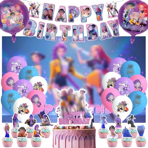 Hunte Kit Compleanno Decorazioni, 33 Pezzi Kit Palloncini Decorazioni per Festa di Compleanno con Palloncini, Decorazioni Torta, Striscione e Sfondo, Addobbi per Feste Bambini