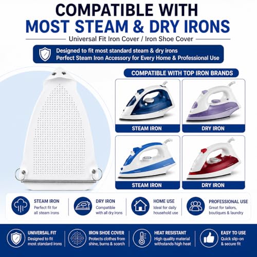 Image of Steam Iron Teflon Shoe Cover for Steam & Dry Iron | Non Stick Iron Plate Cover | Heat Resistant Soleplate Protector | Prevents Shine, Scorch & Burn Marks | Universal Fit Iron Cover