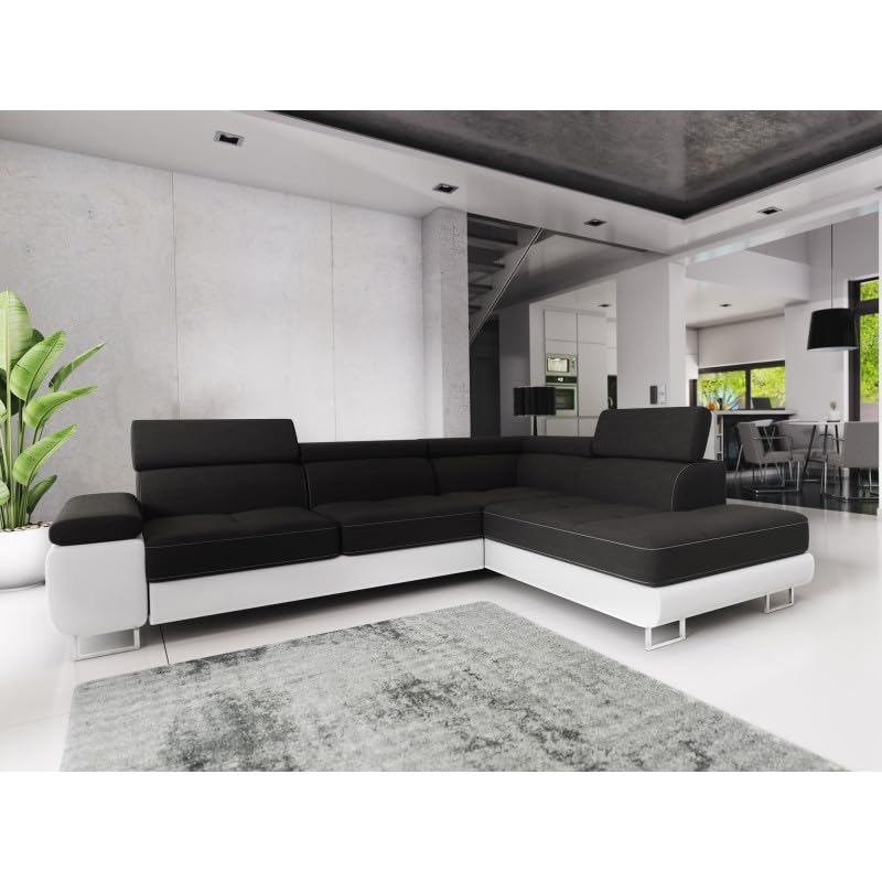 Tendencio Canapé d'angle Convertible COTARE (Noir Blanc)