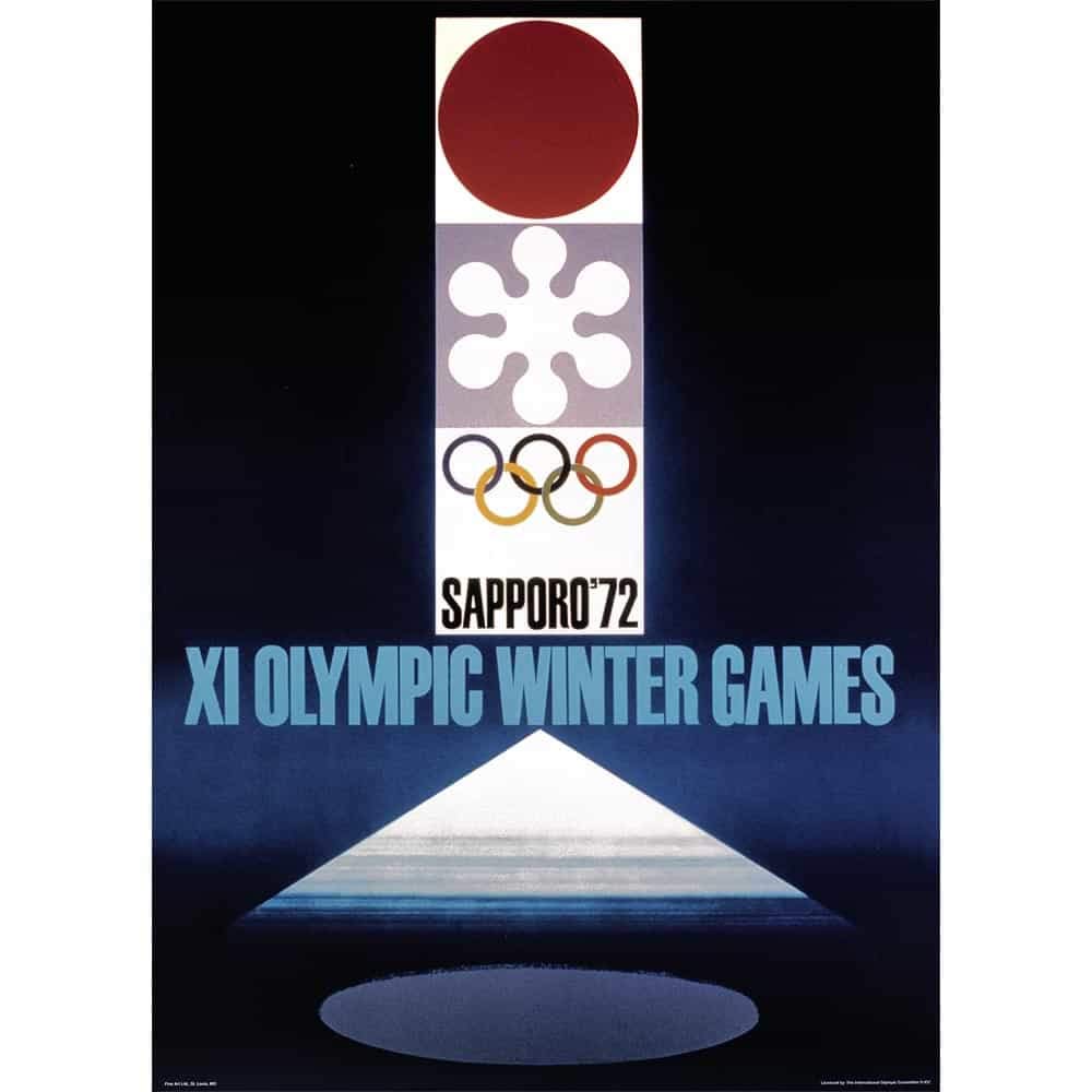 Vintage Ski World Sapporo, Japan 1972 XI Olympic Winter Games Official Poster, Image Size 13 x 18 inches