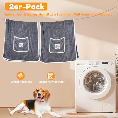 Laamsamling 120x70cm Hundehandtuch, 2 Stück Hundehandtuch Extra Saugfähig mit Griffaschen, Mikrofaser-Handtücher für Hunde und Katzen – ideal für Kleine, Mittelgroße und Große Hunde