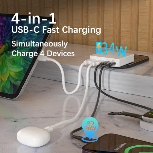BUDI Flat USB C Wall Charger, 34W 4-Port USB Charger Block, Fast Charging Block with 20W Port Power Delivery and Dual Type-C for iPhone 16/15/14/13/12/11/Pro Max/XS/XR/8/7,Tablets - image 4