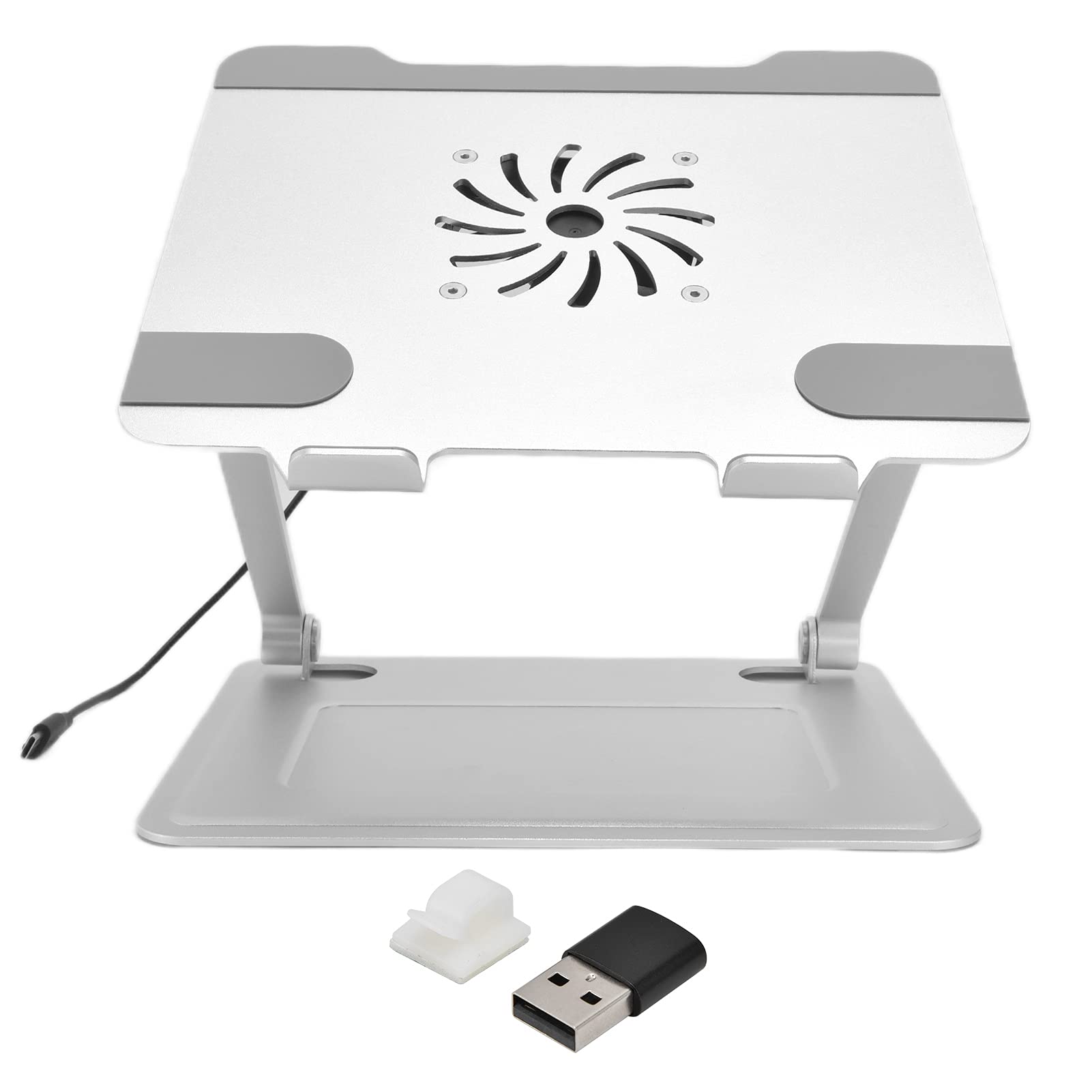 Domary Riser Pieghevole per Laptop con Ventola di Raffreddamento Design in Lega di Alluminio per da 10-17,3 Pollici Argento