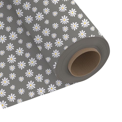 Image of Encasa XO Printed Fabric 59 inch (150 Cms) - Grey Daisy - Decorative Soft & Smooth, 100% Cotton Cloth for Curtains, Cushions, Dress Material, Upholstery, Bedcover - 1 Meter