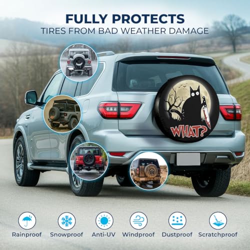 Image of GENANY Black Cat Humor Spare Tire Cover for RV Trailer, Waterproof, No Camera Hole, Size 15 Fits 27-29 Inch