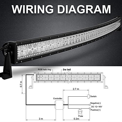 Nicoko 50 Inch 288W Curved Led Light Bar With Chasing Rgb Halo Ring For 16 Million Color Changing With Strobe Flashing Spot Flood Combo Beam Ip67 Waterproof Remote Control Wiring Harness Kit #TOP1