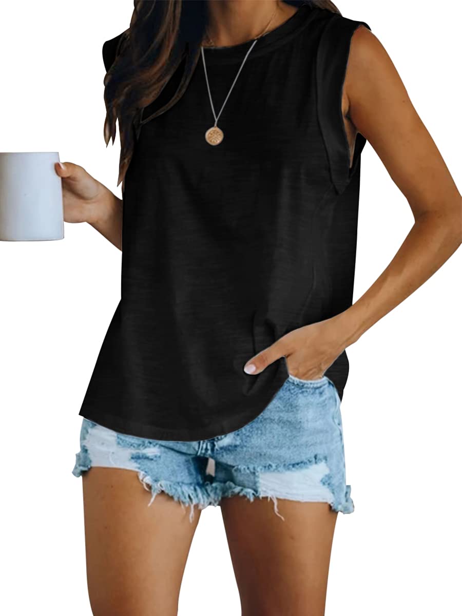 Ebifin Tops Damen Tank Top Sommer Ärmellose Tshirts Oberteile mit Rundhalsausschnitt Blusentop Longtops.
