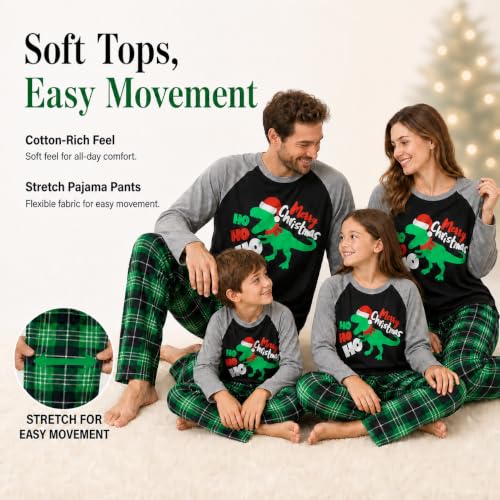 Image of IFFEI Matching Family Pajamas Sets Christmas PJ's with Letter and Plaid Printed Long Sleeve Tee and Bottom Loungewear