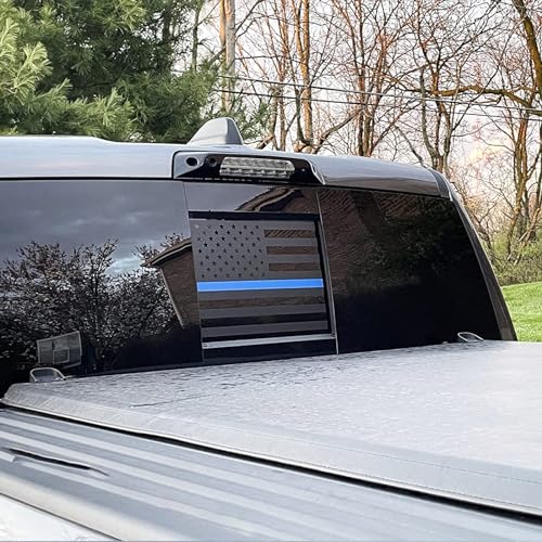 Image of Xinghe for Chevy Colorado GMC Canyon 2015-2026 Rear Middle Window American Flag Decal, Matte Black Blue Line USA Flag Vinyl Sticker for Truck Back Sliding Window Glass