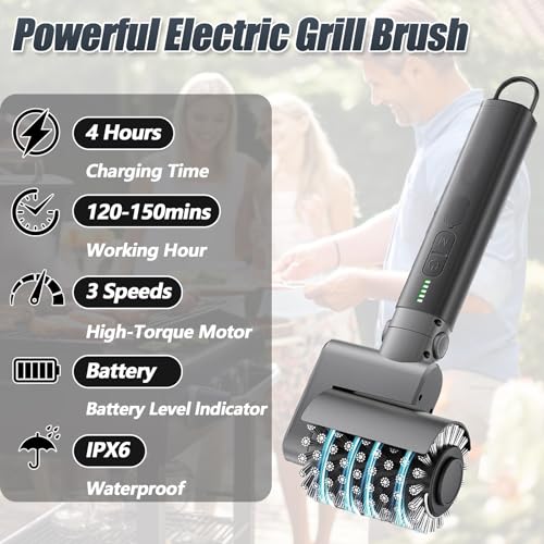 Brosse de nettoyage électrique pour barbecue avec tête rotative à angle réglable