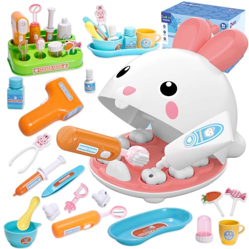 Crelloci Dentist Kit Pretend Play Set, 31PCS Teeth Dental Tools Medical Accessories, Pet Doctor Role Play Toys Playset, Educational Gift for Kids Toddlers Girls Ages 3+