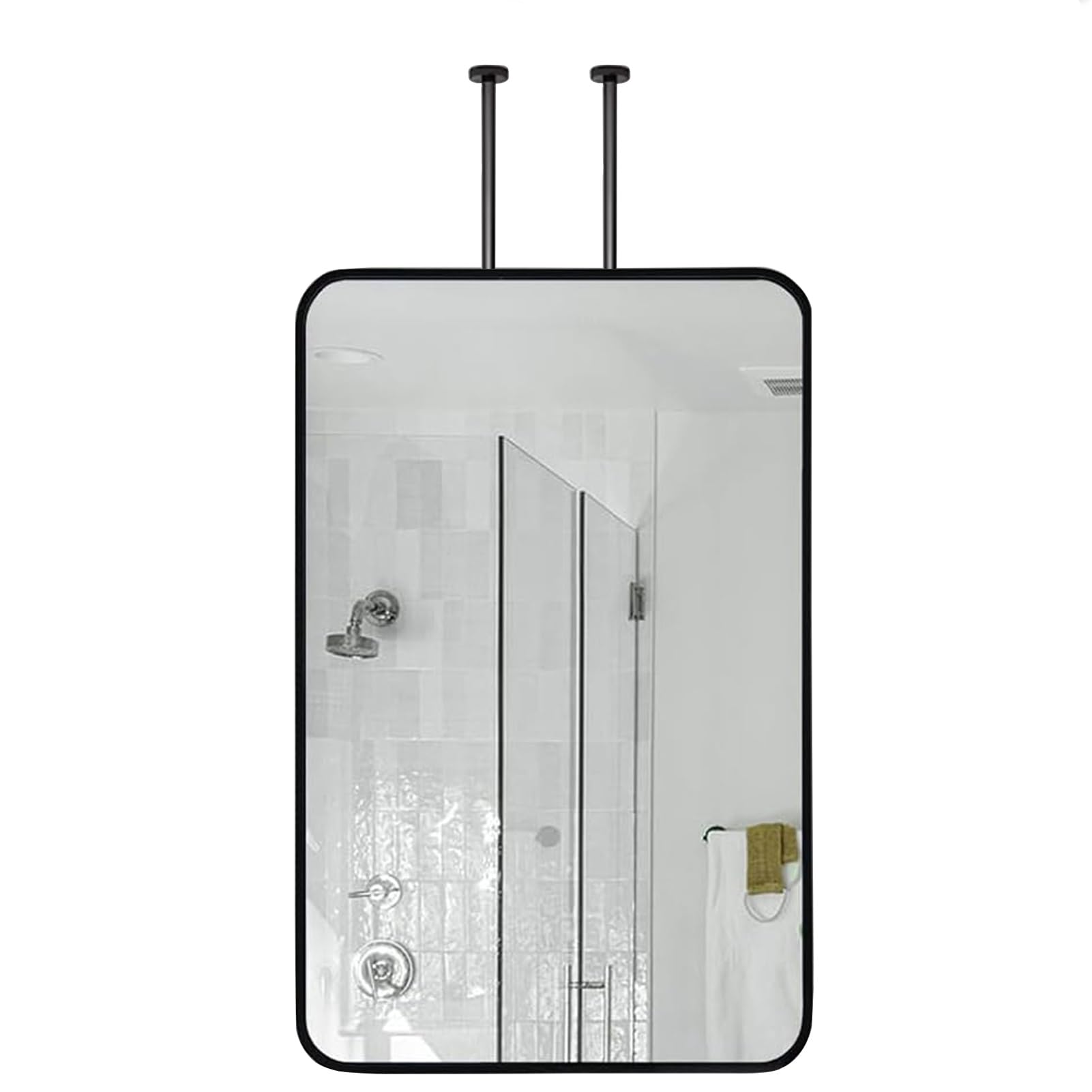 FGXHHS Black Metal Frame Mirror, Rectangle Floating Bathroom Vanity Mirror with Double Ceiling Hanging Rods Decorative Mirrors for Wall - Poles Can Be Customized (Size : 40x70cm)