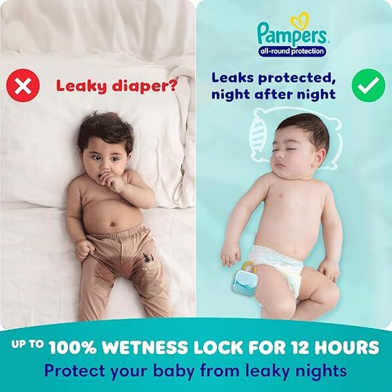 Image of Pampers All Round Protection Pant Style Baby Diapers, Large (L), 48 Count + 10 FREE Diapers Inside Total Count 58, 9-14kg, Anti Rash Blanket, 360 Lotion with Aloe Vera Diapers,New Extraa Lotion with Aloe