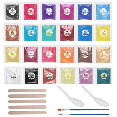 Femnow Epoxidharz Farbe Mica Pulver Set, 24 Farben x 5 g Hochkonzentrierte Farbpigmente für Gießpulver, Epoxidharz, Pigmentpulver Gießpulver, Perlglanz Pigmente für Schmuck, Seifen, Kerzen, Badebomben