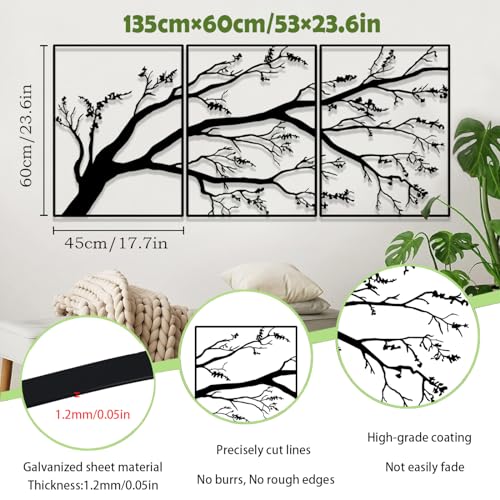 Luccyle Metal Branch Wall Decoration,Tree Metal Wall Art 3 Pieces Set,Tree Wall Art Decor for Home Garden Living Room Decorations (53.1inx23.6in) - Image 2