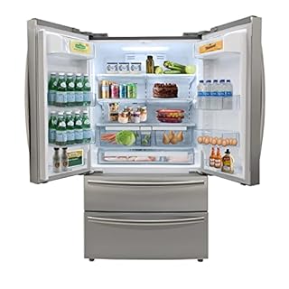 BRAMA French Door Refrigerator with Ice Maker and Dual Drawer Bottom Freezer, 20.7 Cu.Ft. Capacity with Adjustable Shelves Counter Depth Stainless Steel Exterior, 36-Inch, Metallic