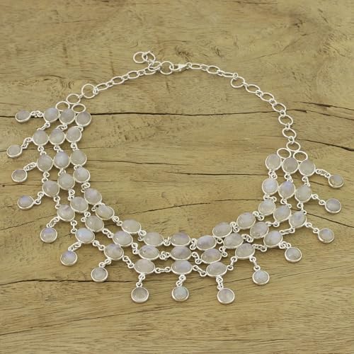 NOVICA Artisan Handmade Rainbow Moonstone Collarette Necklace Sterling Silver Statement Clear Choker India Bollywood [16.5 in L x 1.6 in W] ' Ice'3