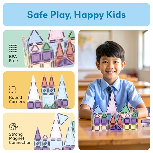 PicassoTiles 50PC Magnetic Tiles Travel Set Nano + Original Size Construction Building Block 2-in-1 Tile Collection with Tin Box Storage Case Montessori STEM Activity Learning Kit Kids Ages 3+ PN12 by PicassoTiles - Image 6