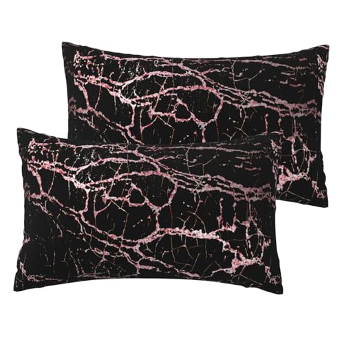 Mármol Negro Oro Rosa,Funda de Almohada Decorativa de poliéster, Suave, 30 x 50 cm
