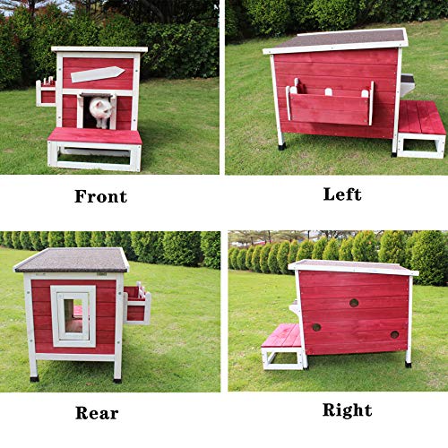 ROCKEVER Outdoor Cat Shelter with Escape Door Rainproof Outside Kitty House Single Story for Two-Three Cats Color Wine Red - Thumbnail 3