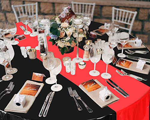 Image of Remagr 3 Pcs Round Plastic Tablecloth 84 Inch Disposable Tablecloth Party Table Cover for Graduation Wedding Birthday Retirement Decoration (Black,Red)