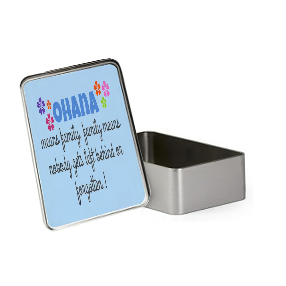 Giftme Ohana Means family Quote Birthday Gift Christmas,Friendship Portable Metal Tin Storage Box Biscuit Chocolate Emergency Stuff Tin. (Rectangular)