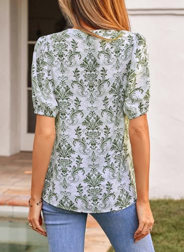 Image of Dokotoo Womens Blouses V Neck Puff Short Sleeve Business Casual Tops