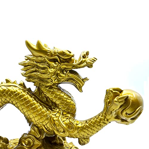 Estatua Feng Shui Dragón Dorado de Resina 13 Pulg miniatura 5