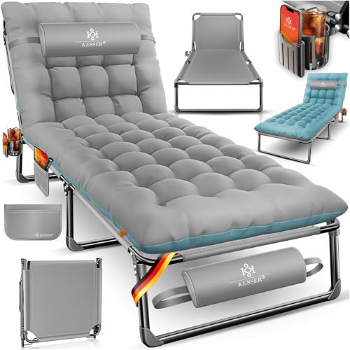 KESSER® Campingbett Feldbett klappbar, 190 x 68 x 30 cm bis 250 kg belastbar, aus Oxford-Gewebe und stabilem Stahlgerüst + Tragetasche, Nackenkissen, Seitentasche & Getränkehalter, ideal für Camping