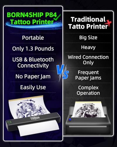 Image of M8 Wireless Tattoo Stencil Printer, Portable Bluetooth Thermal Tattoo Printer with App A4, Print Realistic Portraits, 10 Transfer Papers Included, Works for Phone /Tablet /PC