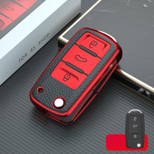 Carcasa de llave para VW Beetle y Bora con revestimiento TPU premium de elegante acabado rojo