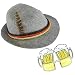 Light Grey Felt Alpine Oktoberfest German Bavarian Costume Hat w/Feather & Beer Eye Glasses