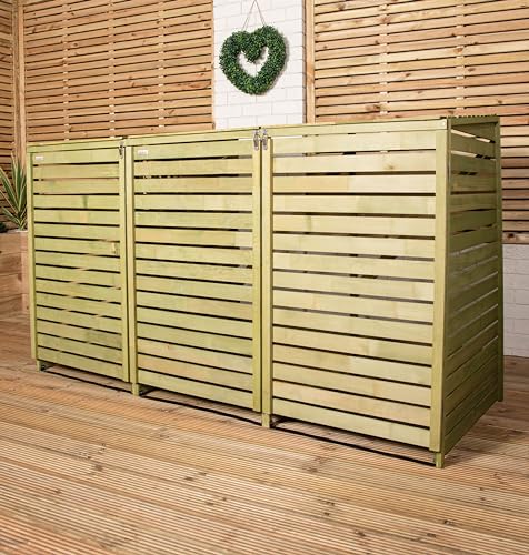 Samuel ALEXANDER 1.99m x 1.22m Large Wooden Outdoor Garden Triple Wheelie Bin Store Storage for 3...