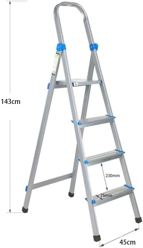 Step Stool 4 Steps Ladder, Aluminum Alloy Ladder Frame Foldable Non-Slip Household Stepladders with Raised Handrails 150Kg Load Step Ladder/45X143Cm