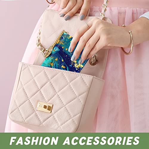 Image of Aiawoxc Credit Card Holder for Women, Small RFID Wallet Slim Leather Card Organizer Case with Zipper and Keychain, Ocean Marble